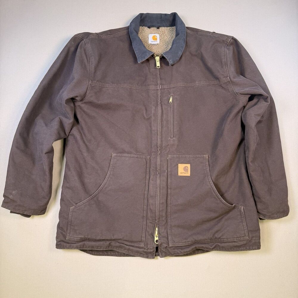 Carhartt Sherpa-Lined Dark Brown W Charcoal Collar Jacket C61 DKB Mens L ‘14 EUC